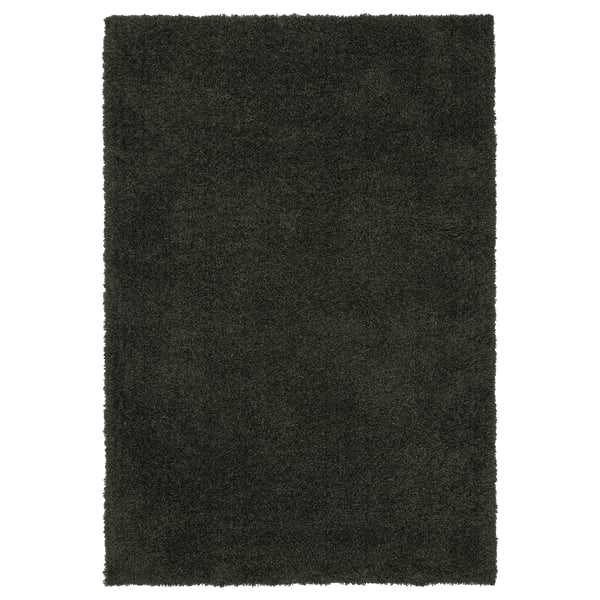 VINDEBÄK Alfombra pelo largo, verde oscuro, 133x195 cm