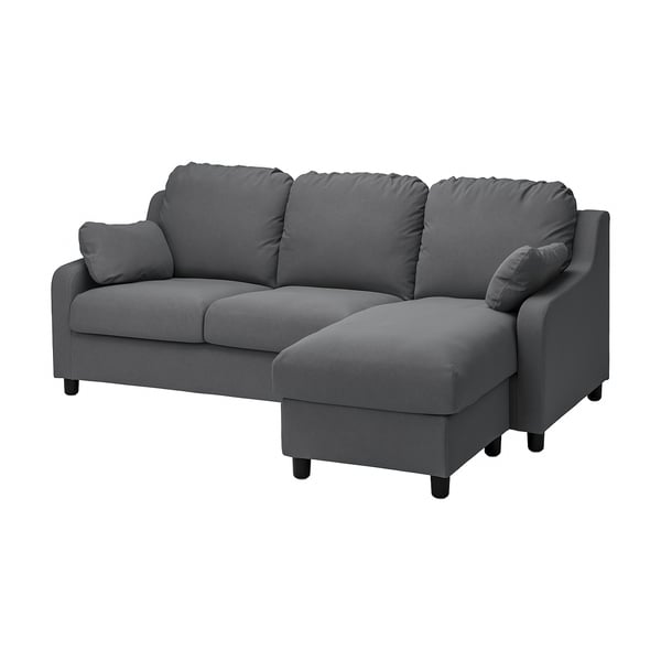 VINLIDEN Funda sofá 3 cuerpos, +chaiselongue/Hakebo Gris oscuro