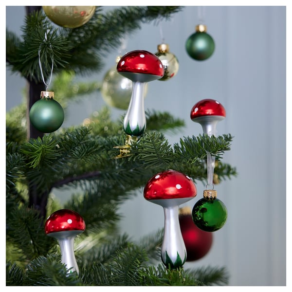 VINTERFINT Adorno árbol de navidad, set de 2, vidrio/seta rojo
