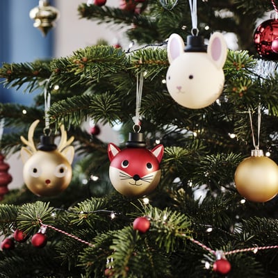 VINTERFINT Adorno árbol de navidad, set de 3, bola animales