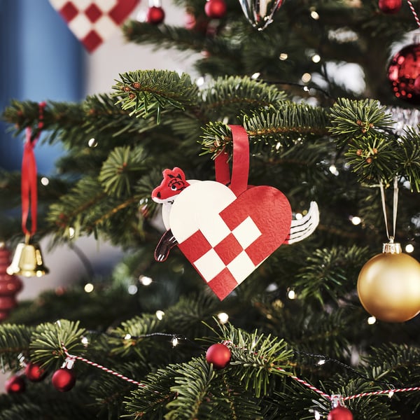 VINTERFINT Adorno de árbol de Navidad, forma de corazón rojo/blanco