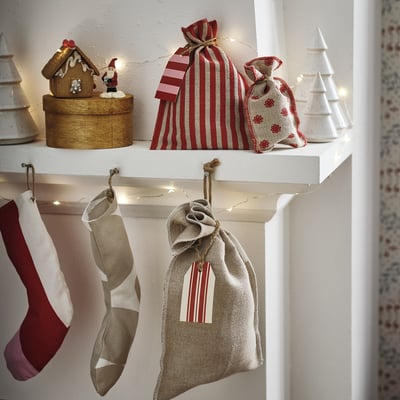 VINTERFINT Bolsa de regalo, set de 3, formas variadas/yute rojo