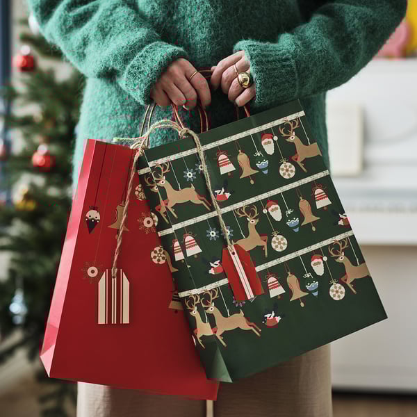 VINTERFINT Bolsa para regalo de Navidad, formas variadas rojo/verde, 26x35 cm
