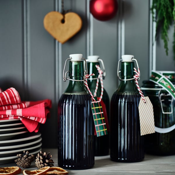 VINTERFINT Botella con tapa, vidrio verde, 0.5 l