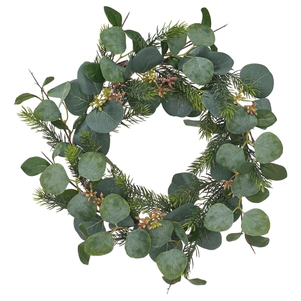 VINTERFINT Corona de Navidad artificial, interior/exterior eucalipto, 45 cm