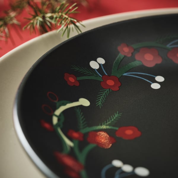 VINTERFINT Plato de pan, estampado floral gris osc, 20 cm