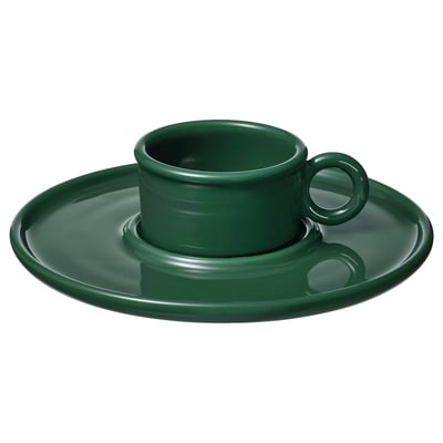 VINTERFINT Taza con plato, verde oscuro, 7 cl