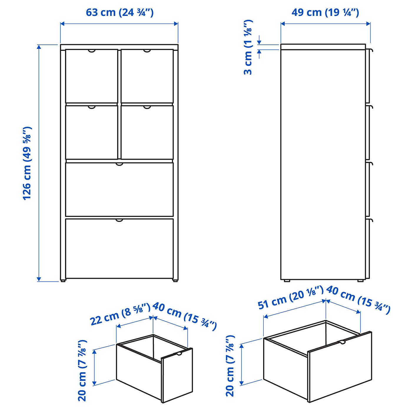 VISTHUS Cómoda con 6 cajones, gris/blanco, 63x126 cm - IKEA Chile