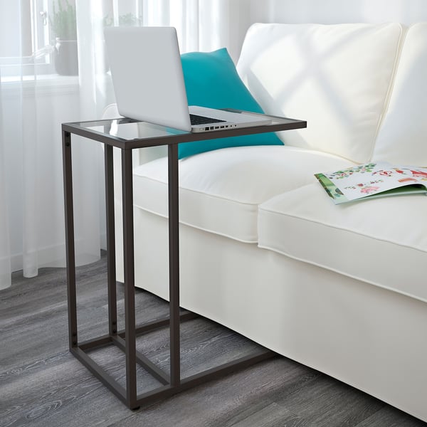 VITTSJÖ Mesa para notebook, negro/vidrio, 35x65 cm