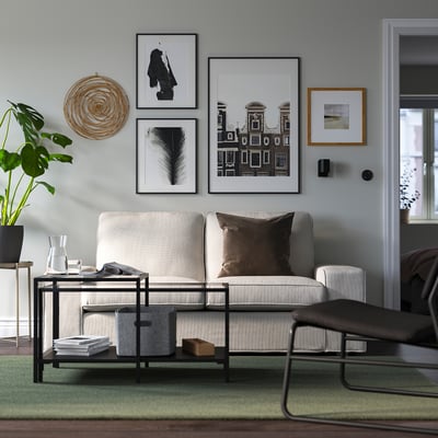 VITTSJÖ Mesas nido, set de 2, negro/vidrio, 90x50 cm