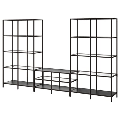 VITTSJÖ Rack de TV, negro/vidrio, 300x36x175 cm