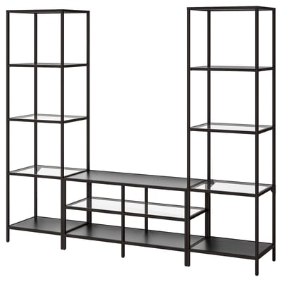 VITTSJÖ Rack de TV, negro/vidrio, 202x36x175 cm