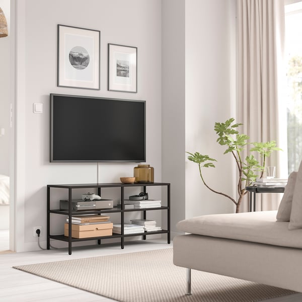 VITTSJÖ Rack de TV, negro/vidrio, 100x36x53 cm