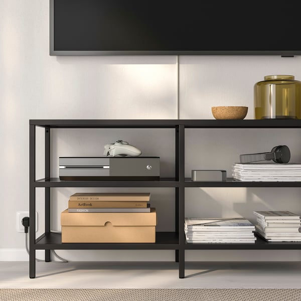 VITTSJÖ Rack de TV, negro/vidrio, 100x36x53 cm