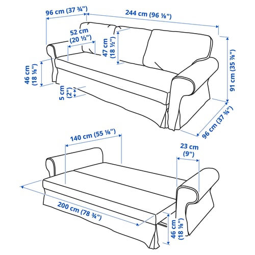 VRETSTORP Sofá cama 3 cuerpos, Hakebo Gris oscuro