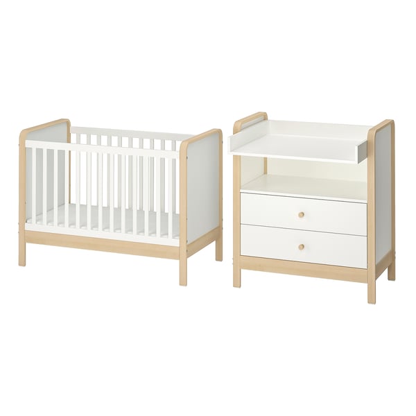 ÄLSKVÄRD Set mueble infantil, 2 piezas, abedul/blanco, 60x120 cm