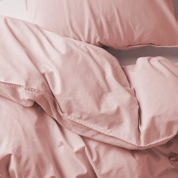 ÄNGSLILJA Funda de plumón y funda almohada, rosado claro, 150x200/50x60 cm