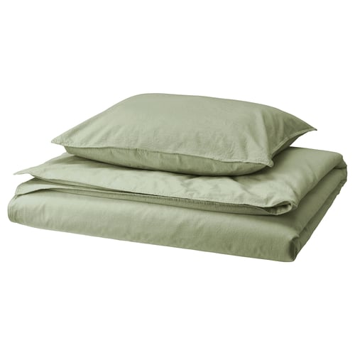 ÄNGSLILJA Funda de plumón y funda almohada, verde grisáceo, 150x200/50x60 cm