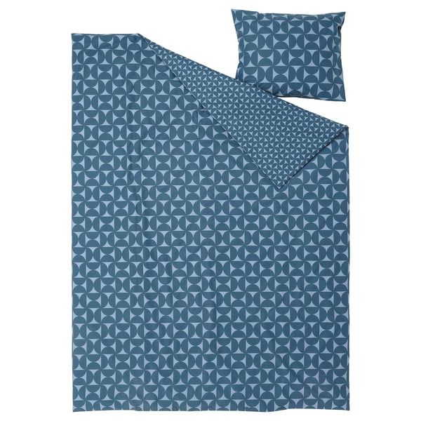 ÄNGSNEJLIKA Funda de plumón y funda almohada, azul oscuro/azul claro, 150x200/50x60 cm