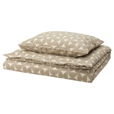 ÄNGSNEJLIKA Funda de plumón y funda almohada, beige grisáceo/blanco hueso, 150x200/50x60 cm