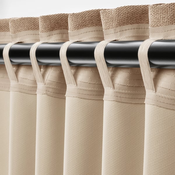 ANNAKAJSA Cortinas oscurecedoras, 1 par, beige/con cinta de fruncir, 145x250 cm