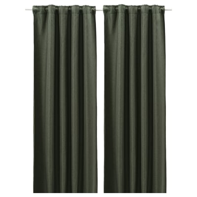 ANNAKAJSA Cortinas oscurecedoras, 1 par, verde oscuro/con cinta de fruncir, 145x250 cm