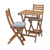 ASKHOLMEN Mesa con 2 sillas plegables, ext, café oscuro/Klösan azul, 60x62 cm