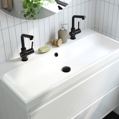 BACKSJÖN Lavamanos con sifón, blanco, 100x48 cm