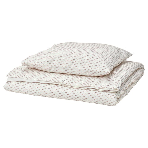 BANDKNIPPE Funda de plumón y funda almohada, blanco/beige, 150x200/50x60 cm