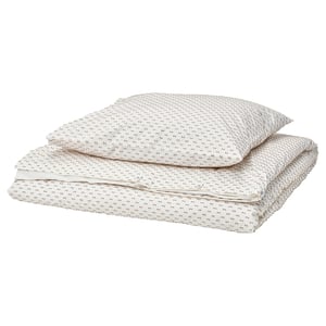 BANDKNIPPE Funda de plumón y funda almohada, blanco/beige, 150x200/50x60 cm