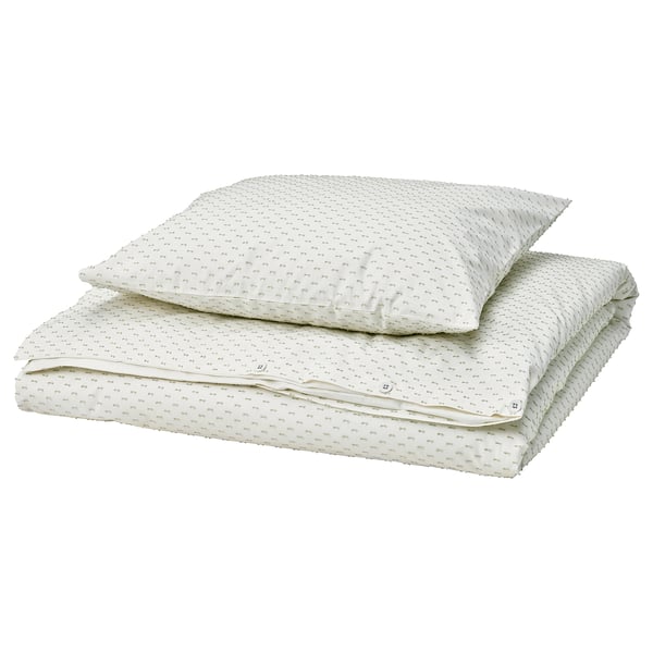 BANDKNIPPE Funda de plumón y funda almohada, blanco/verde, 150x200/50x60 cm
