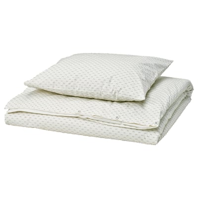 BANDKNIPPE Funda de plumón y funda almohada, blanco/verde, 150x200/50x60 cm