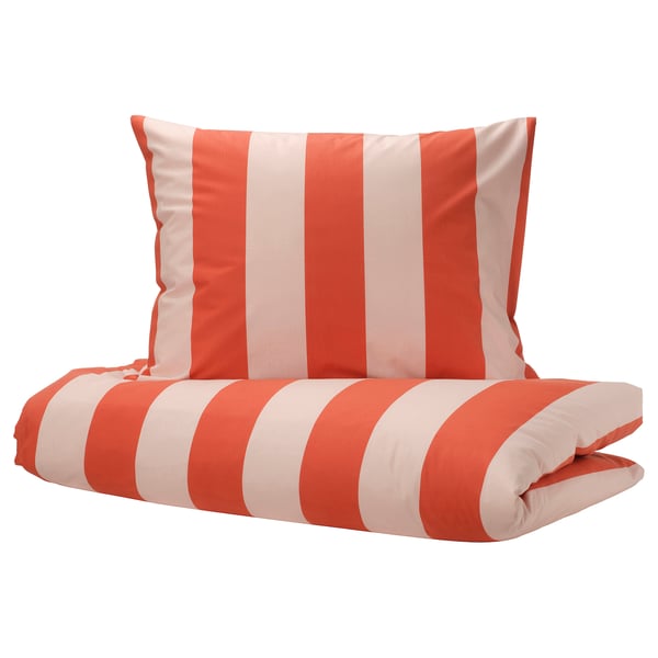 BARNDRÖM Funda de plumón y funda almohada, rosado rojo/a rayas, 150x200/50x60 cm