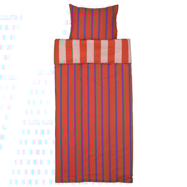 BARNDRÖM Funda de plumón y funda almohada, rosado rojo/a rayas, 150x200/50x60 cm