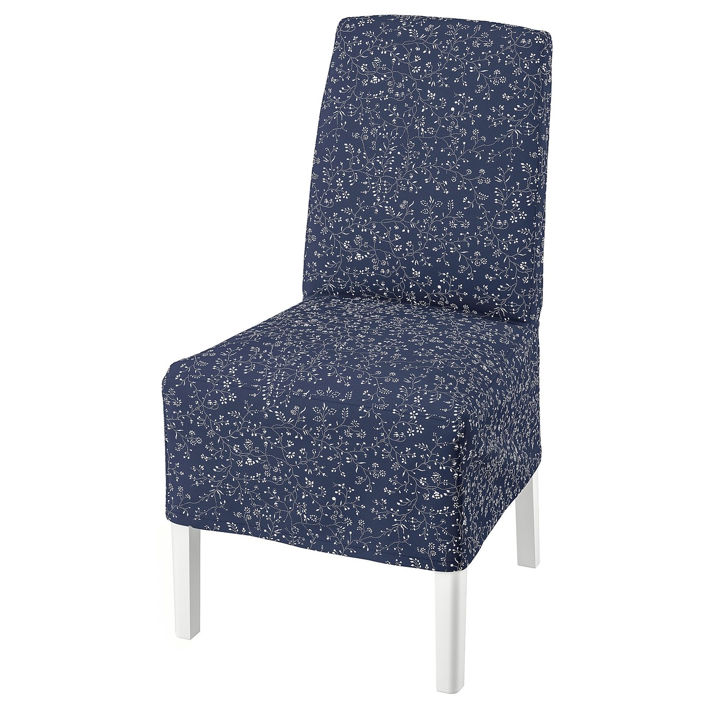 BERGMUND Silla con forro de largo medio, blanco/Ryrane azul oscuro