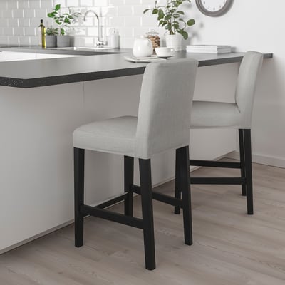 BERGMUND Silla de bar con espaldar, altura de bar negro/Orrsta gris claro, 62 cm