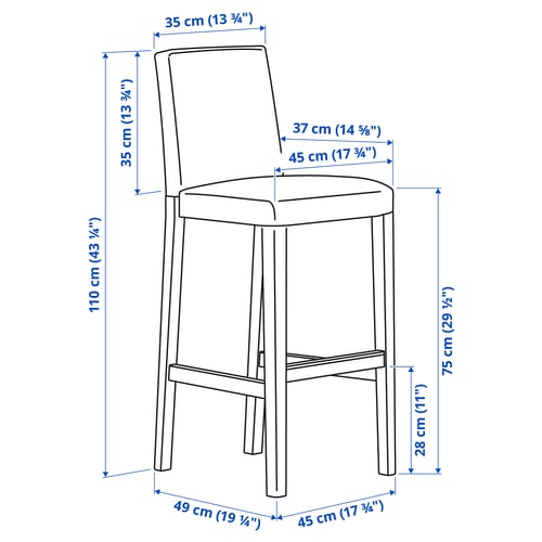 BERGMUND Silla de bar con espaldar, negro/Orrsta gris claro, 75 cm