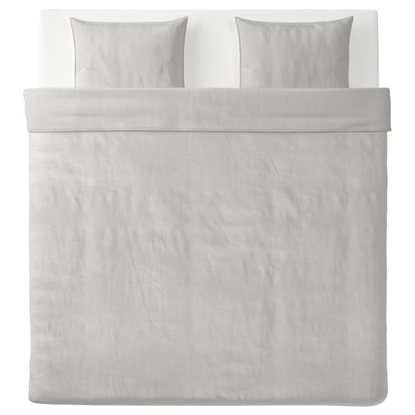 BERGPALM Funda plumón con 2 fundas almohada, gris/Raya, 240x220/50x60 cm