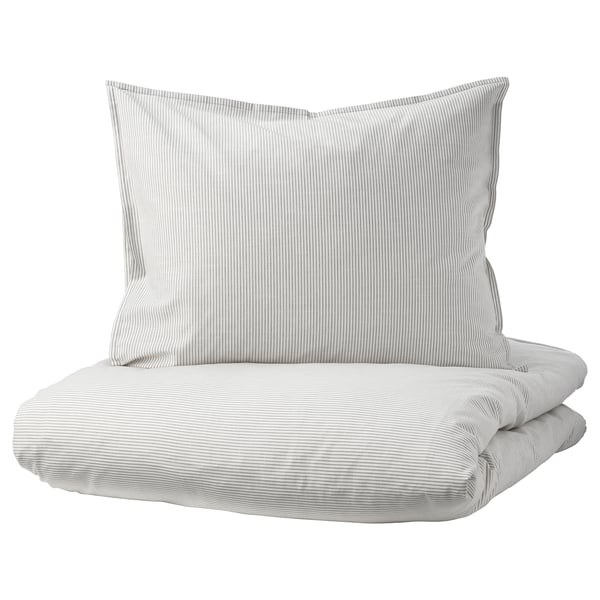 BERGPALM Funda plumón con 2 fundas almohada, gris/Raya, 240x220/50x60 cm