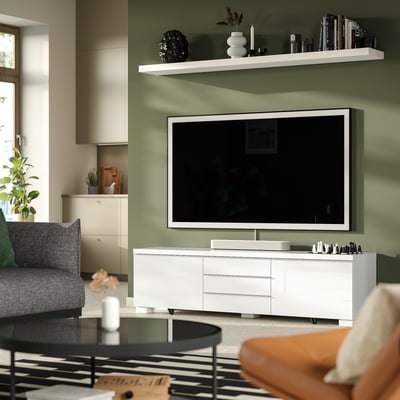 BESTÅ BURS Mueble TV, Alto brillo blanco, 180x41x49 cm