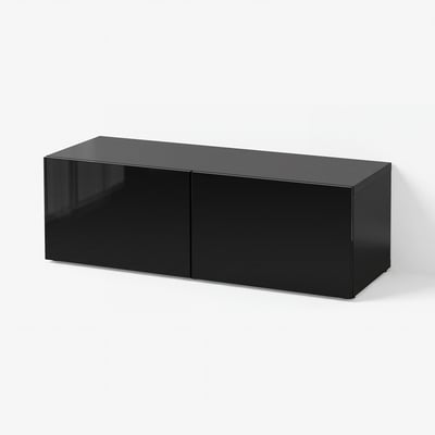 BESTÅ Estantería con puertas, negro con café/Selsviken negro brillante, 120x42x38 cm