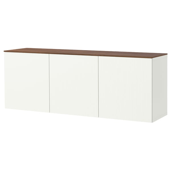BESTÅ Estantería de cubos, blanco Förvaltare/café Efecto nogal, 180x42x65 cm