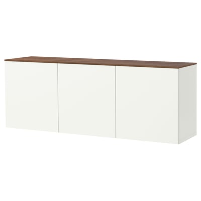 BESTÅ Estantería de cubos, blanco Förvaltare/café Efecto nogal, 180x42x65 cm
