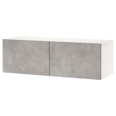 BESTÅ Estantería de cubos, blanco Kallviken/gris claro Efecto cemento, 120x42x38 cm