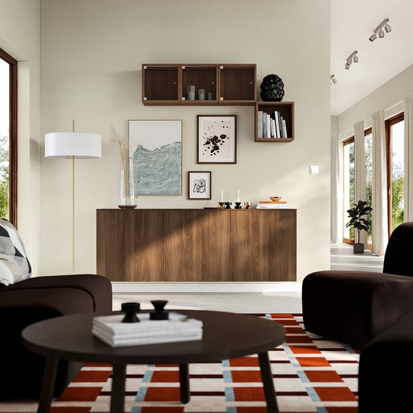 BESTÅ Estantería de cubos, blanco Lappviken/café Efecto nogal, 180x42x65 cm