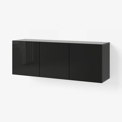 BESTÅ Estantería de cubos, negro con café/Selsviken negro brillante, 180x42x64 cm