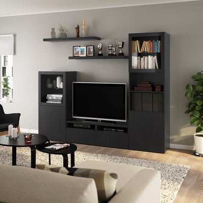 BESTÅ / LACK Mueble TV, negro con café, 240x42x193 cm