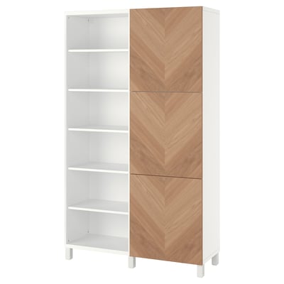 BESTÅ Mueble sala con puertas, blanco/Hedeviken Chapa de roble, 120x42x202 cm