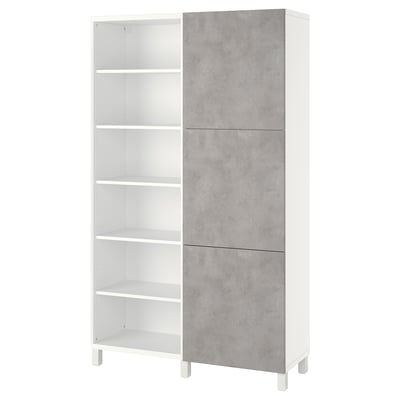 BESTÅ Mueble sala con puertas, blanco Kallviken/Stubbarp/gris claro Efecto cemento, 120x42x202 cm