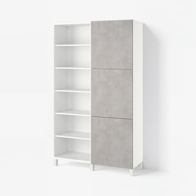 BESTÅ Mueble sala con puertas, blanco Kallviken/Stubbarp/gris claro Efecto cemento, 120x42x202 cm